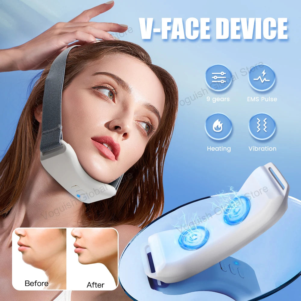 Vibration Chin-Up V Face Massager for Face EMS Facial Lifter Beauty Device Double Chin Remover V-Line Up Facelift Shaper Belt ShopOnlyDeal