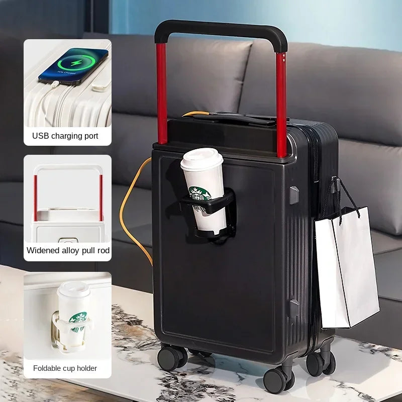 18 20 22 24 inch Trolley Suitcase External USB Charging Port Foldable Cup Holder Side Hook Boarding Combination Lock Suitcase ShopOnlyDeal