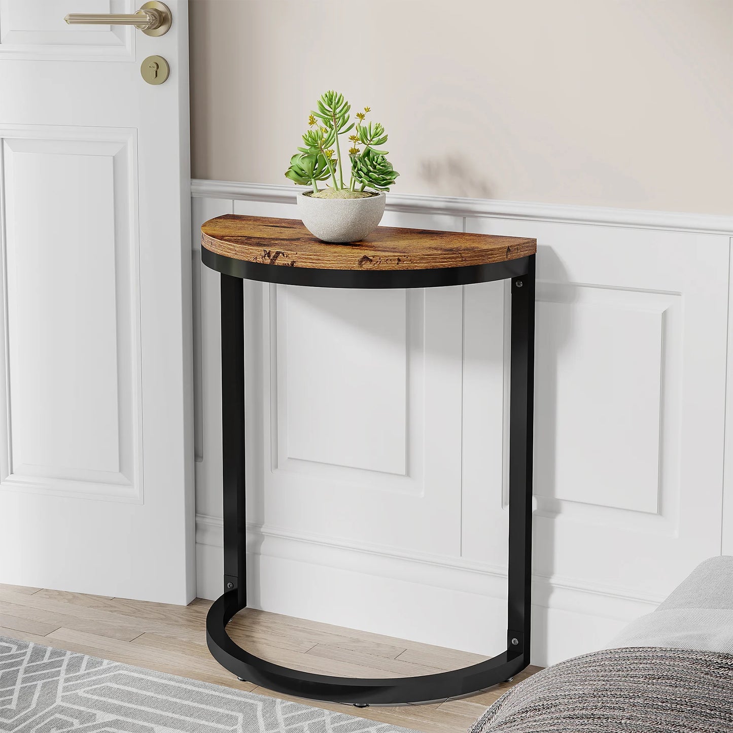 End Table Half Round Narrow Side Table with Metal Frame ShopOnlyDeal