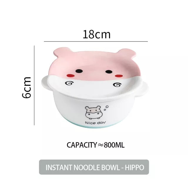 Ceramic Ramen Bowl with Lid Cute Instant Noodle Bowl Salad Rice Bowls Animal Kawaii Baby Bowl Child Cartoon Kitchen Tableware ShopOnlyDeal