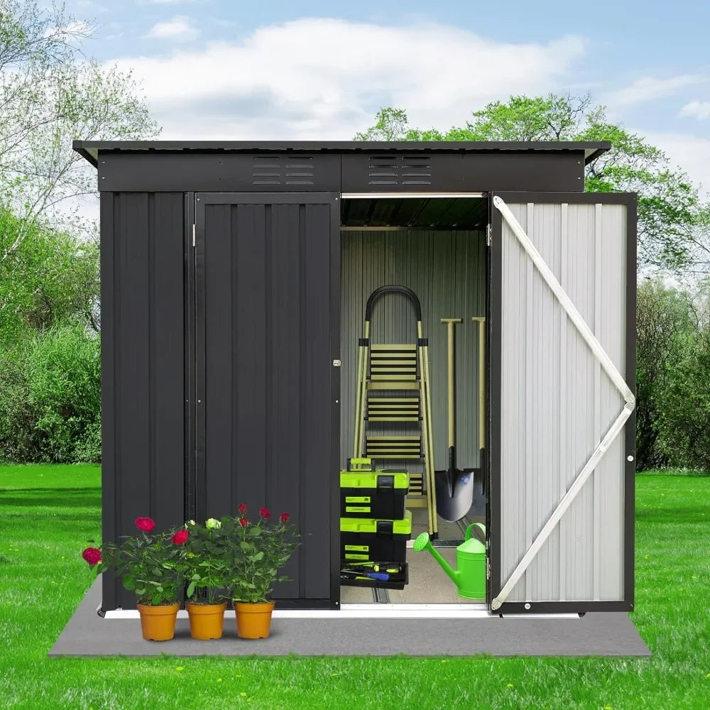 Outdoor Storage Shed, 6 X 4 Ft Outdoor Storage Sheds with Metal Foundation & 2 Lockable Doors, All Weather Metal Shed ShopOnlyDeal