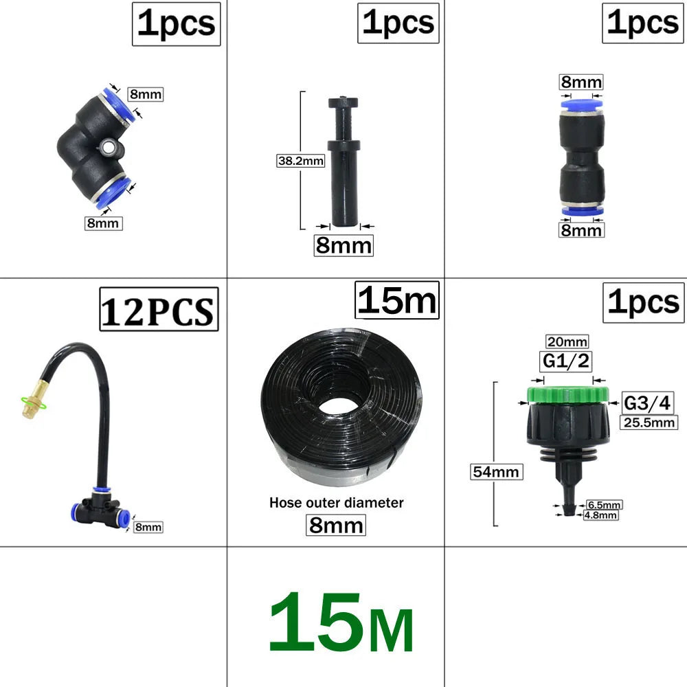 Outdoor Misting Cooling System DIY Garden Irrigation Watering 8mm Brass Atomizer Nozzles Connector Kit for Patio Greenhouse ShopOnlyDeal