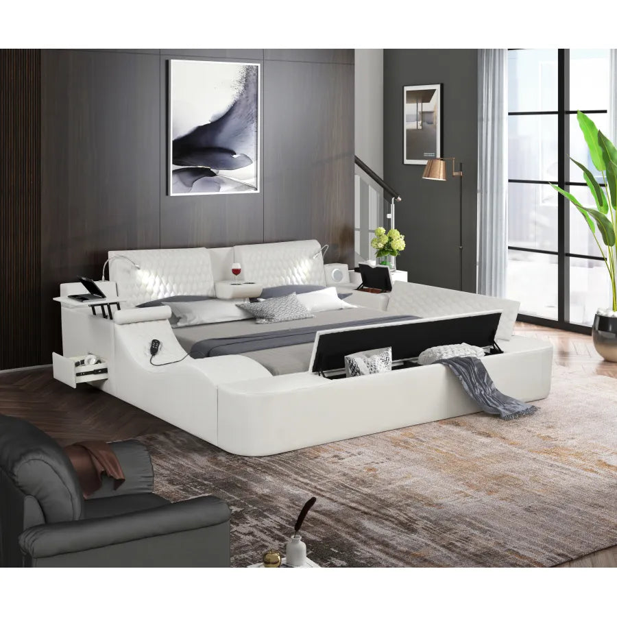 White multi-function bed solid wood bed super urban design smart bed with storage box king size ShopOnlyDeal