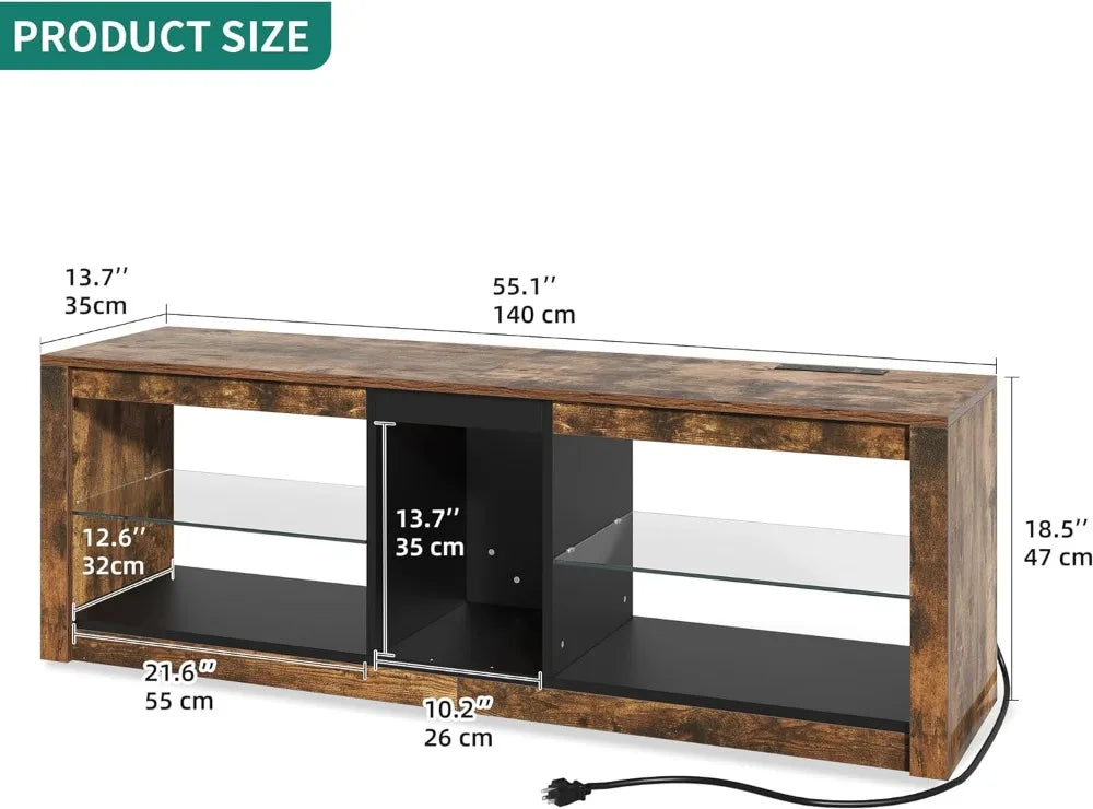 LED TV Stand w/Power Outlets for TVs up to 55/60 inch, Gaming Entertainment Center with Glass Shelves RGB Modes, Modern TV Stand ShopOnlyDeal