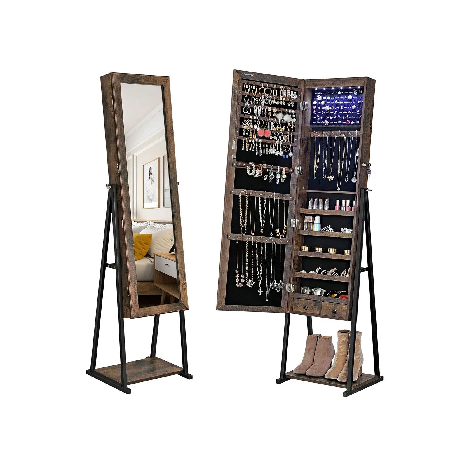 Vertical Jewelry Cabinet with Storage Mirror - Ideal for Living Room or Bedroom ShopOnlyDeal