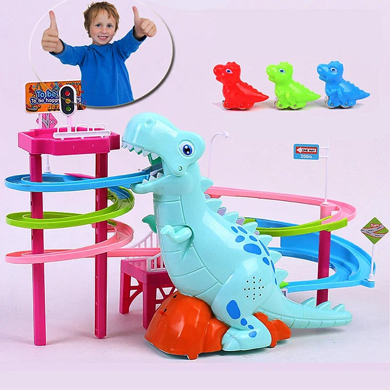 Dinosaur Paradise Suit Pig Toys Climbing Stairs Track Peggy Slide Electric Assembly With Music Colorful ShopOnlyDeal