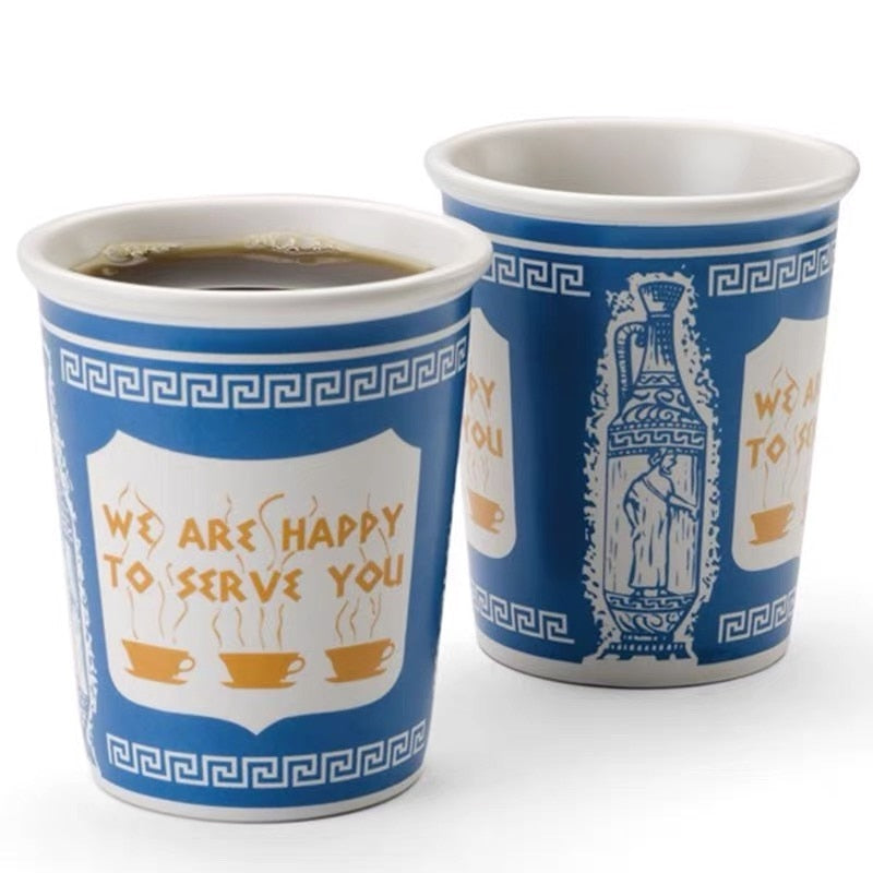 New York Coffee Cup Ceramic with Slogan "We are happy to serve you" Anthora Iconic Paper Coffee Cup Espresso Mug Gift ShopOnlyDeal