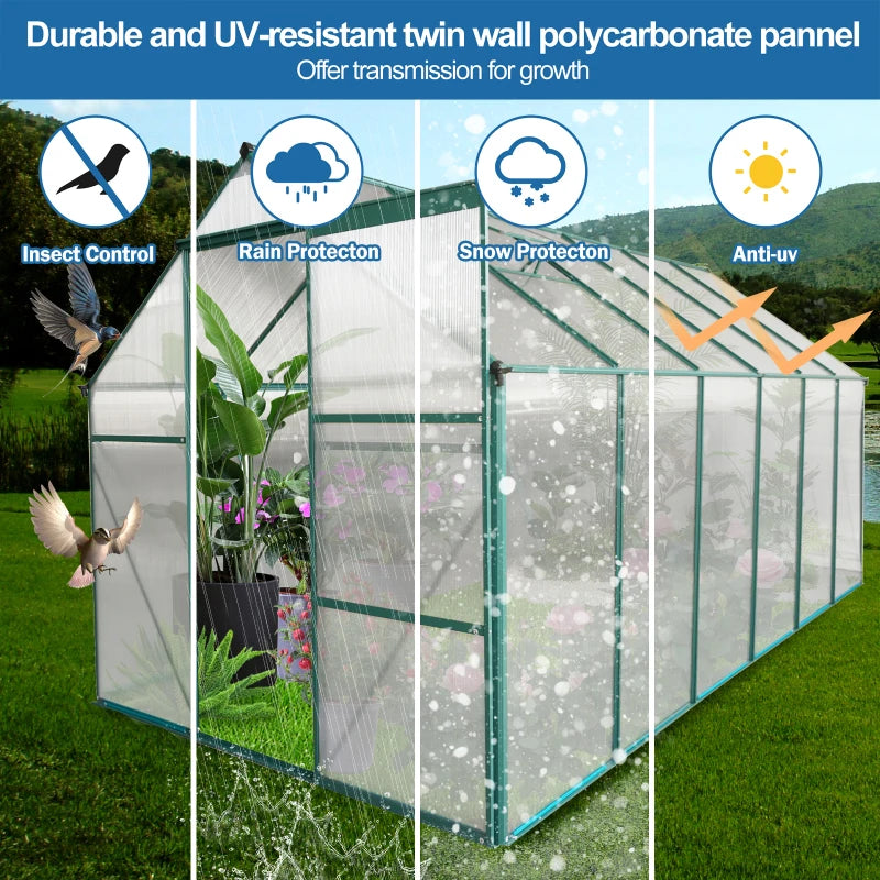 6x12 FT Garden Walk-In Greenhouse - Terrace Plant Breeding House, Winter Outdoor Windproof and Rainproof Backyard Planting Room ShopOnlyDeal