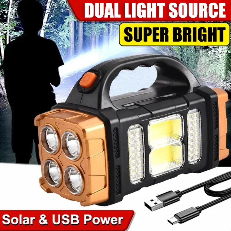 Portable Powerful USB Rechargeable Flashlight Solar LED Light With COB Work Light 4 Gear Charge Mobile Phone Camping Lamp ShopOnlyDeal