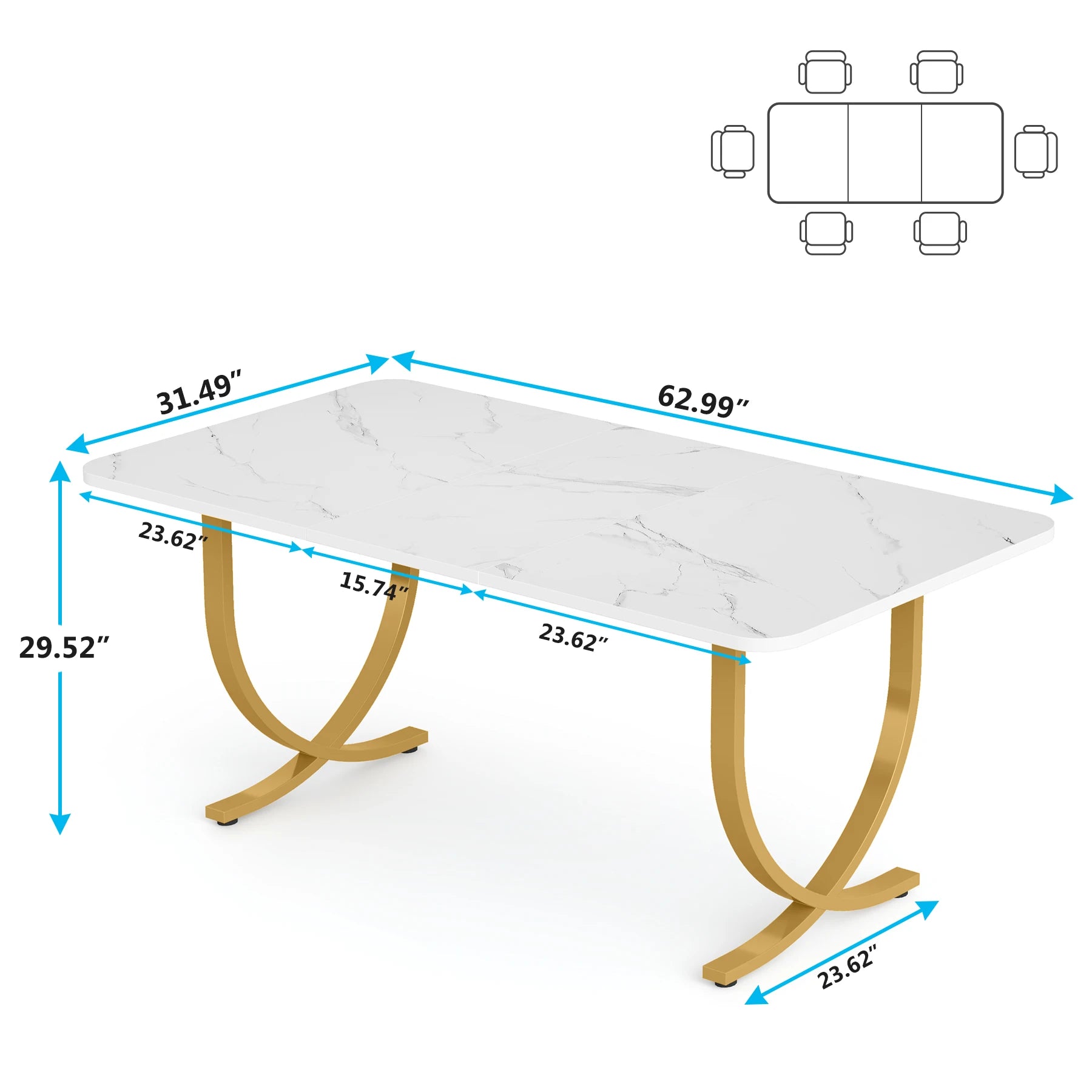 Tribesigns 63" Modern Dining Table Kitchen Table with Faux Marble Top ShopOnlyDeal