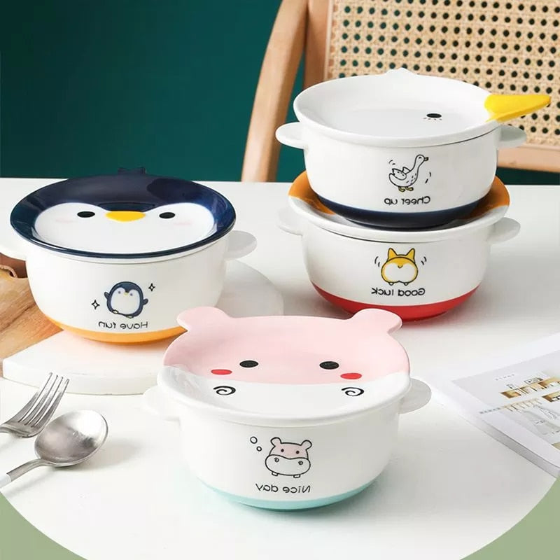 Ceramic Ramen Bowl with Lid Cute Instant Noodle Bowl Salad Rice Bowls Animal Kawaii Baby Bowl Child Cartoon Kitchen Tableware ShopOnlyDeal