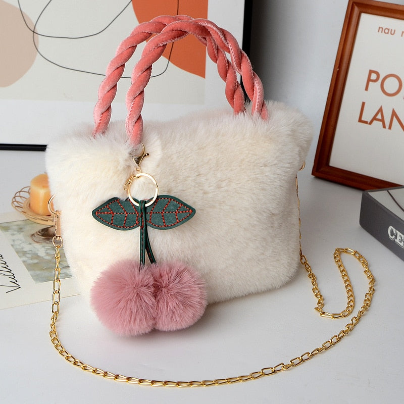 Handbag Female Girls Faux Fur Bags Sweet Girl Cross Body Money Clutch Hairy Bag Kawaii Elegant Korean Style Ins All-match ShopOnlyDeal