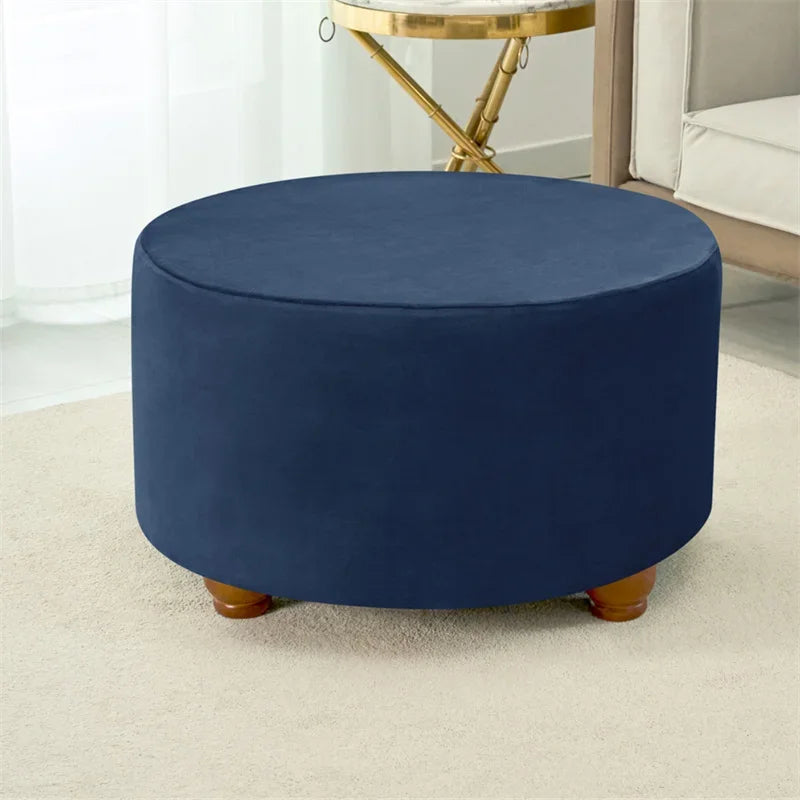 Ottoman Stool Cover Velvet Round Elastic Sofa Footrest Cover Washable All-inclusive Footstool Seat Slipcover Furniture Protector ShopOnlyDeal