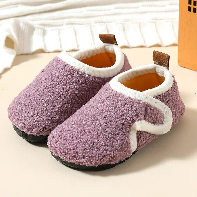 Children Cotton Slippers Solid Warm Kids Winter Home Shoes Boys Girls Plush Floor Shoes Indoor Soft Sole Anti-slip Cotton Shoes ShopOnlyDeal