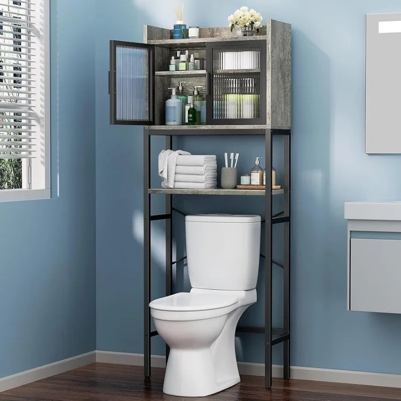 Over The Toilet Storage Cabinet | 4-Tier Over Toilet Bathroom Organizer | Sturdy Iron Wood Structure ShopOnlyDeal