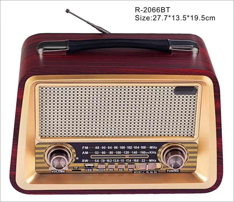 R-2066BT Retro Multi Band Real Wooden Rechargeable Radio with Wireles Bluetooth Link USB Mp3 Player Outdoor Portable Speaker Box ShopOnlyDeal