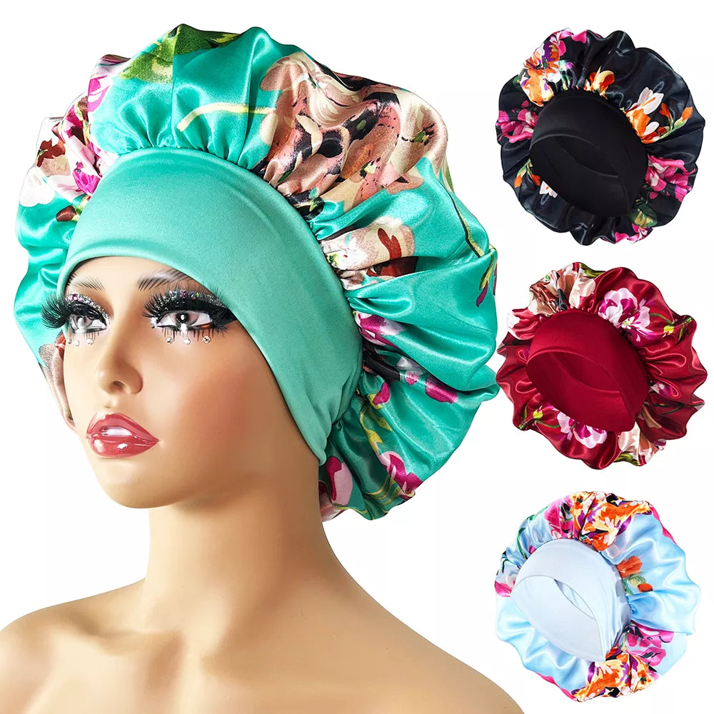 Women Satin Bonnet Cap Silky Big Bonnet for Women Floral Printing Sleep Cap Design Boneet's ShopOnlyDeal