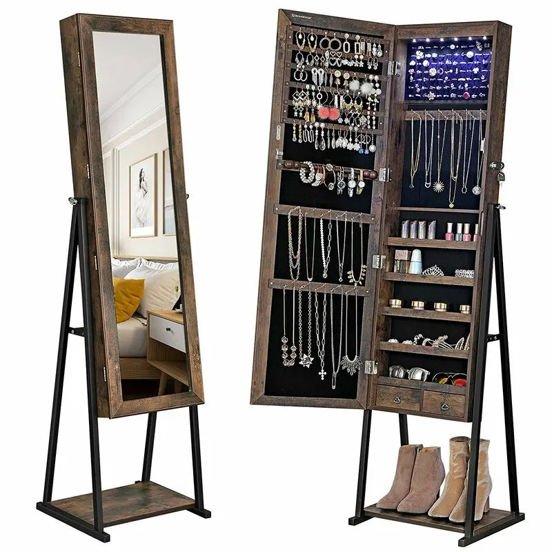 Vertical Jewelry Cabinet with Storage Mirror - Ideal for Living Room or Bedroom ShopOnlyDeal