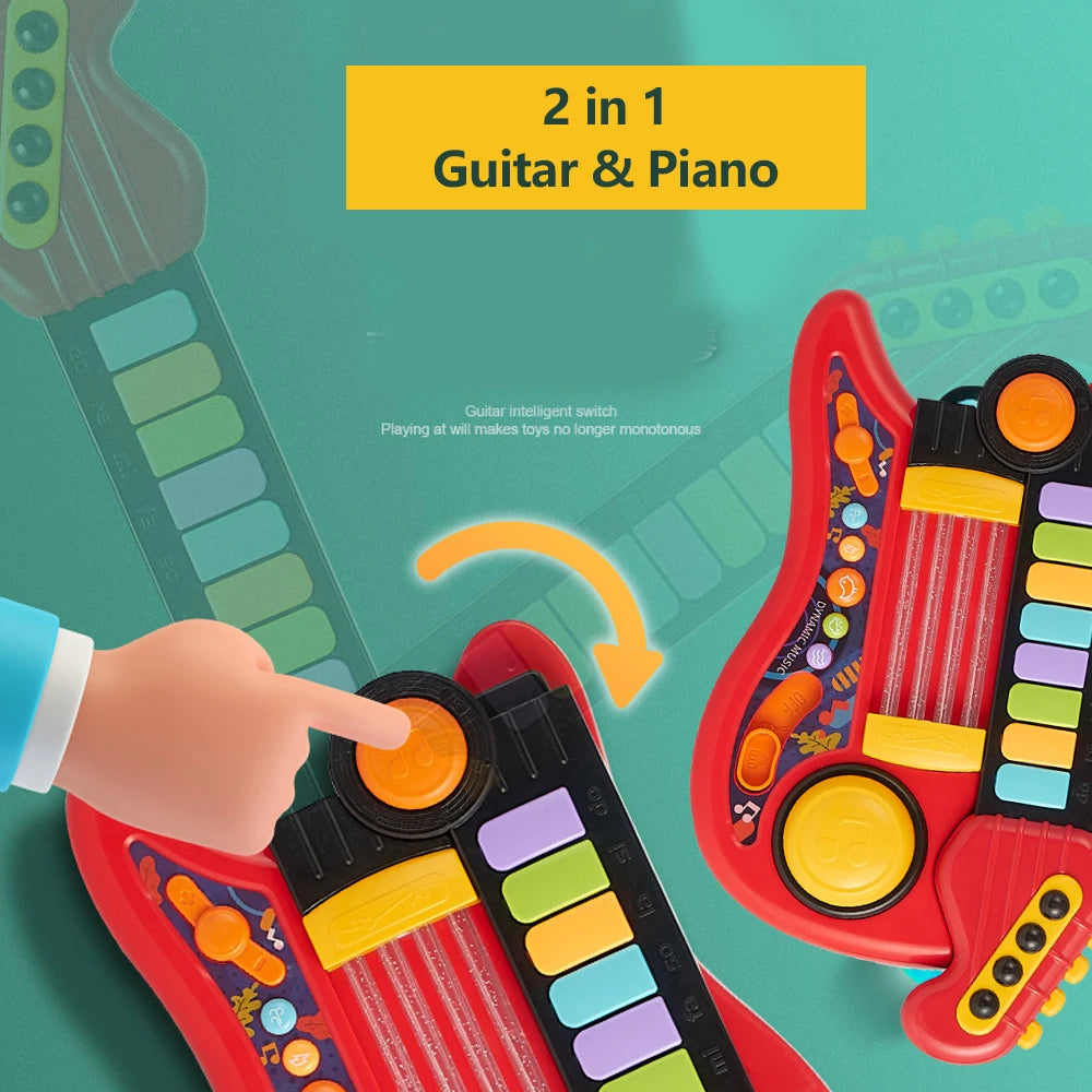 Kids Guitar Toy 2-in-1 Folding Musical Instrument | Electronic Piano | Brain-Training Educational Toys | Birthday Gift for Girls & Boys ShopOnlyDeal