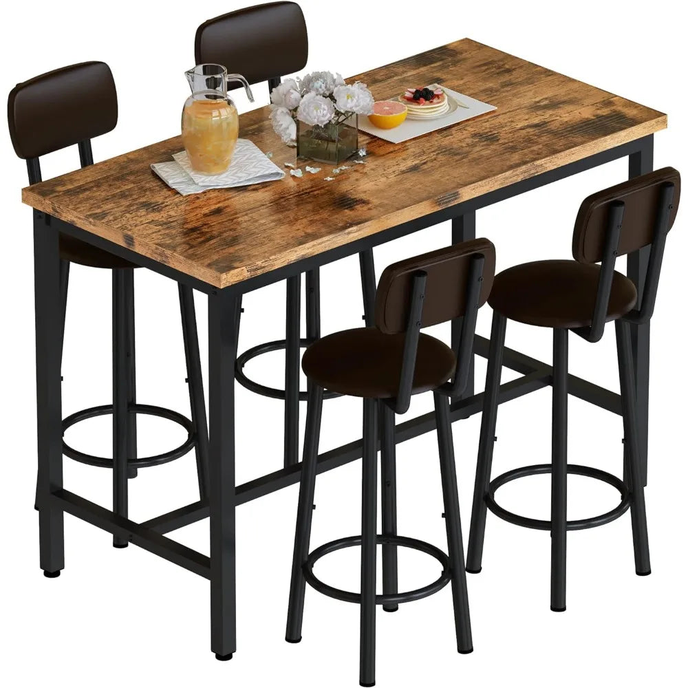 Table and Chairs Set Industrial Wood Kitchen Dining Tables Height with 4 PU Upholstered with Backrest 5 Pieces Home Kitchen Set ShopOnlyDeal