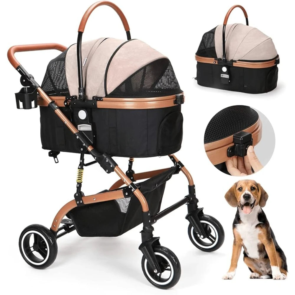 Pet Trolley 3-in-1 Pet Strollers for Small Medium Dogs Cat With Detachable Carrier Foldable Travel Pet Gear Stroller Car Dog ShopOnlyDeal