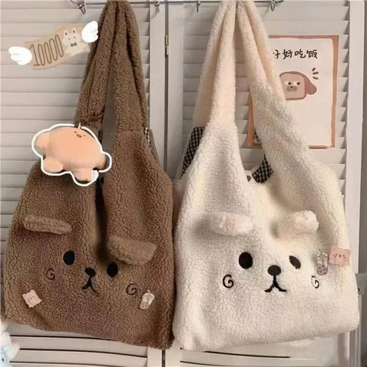 New Winter Soft Plush Tote Bag Women Cartoon Embroidery Imitation Lamb Hair Shoulder Bag for Women Shopper Bag Bolsa No Pendant ShopOnlyDeal