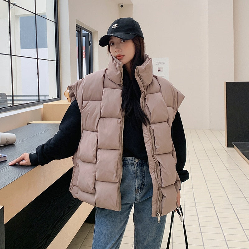 Winter Jackets For Women 2022 Korean Fashion Cotton Padded Down Vest Loose Warm Thick Zipper Waistcoat Autumn Sleveless ShopOnlyDeal