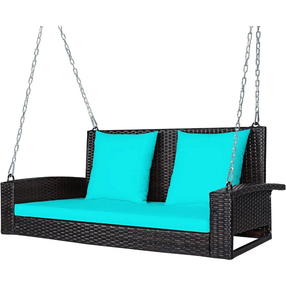 Luxurious Double Wicker Porch Swing with Cushion | Sturdy Outdoor Swing with Steel Chain | 800 lbs Capacity | Perfect for Garden, Patio, or Backyard Relaxation ShopOnlyDeal