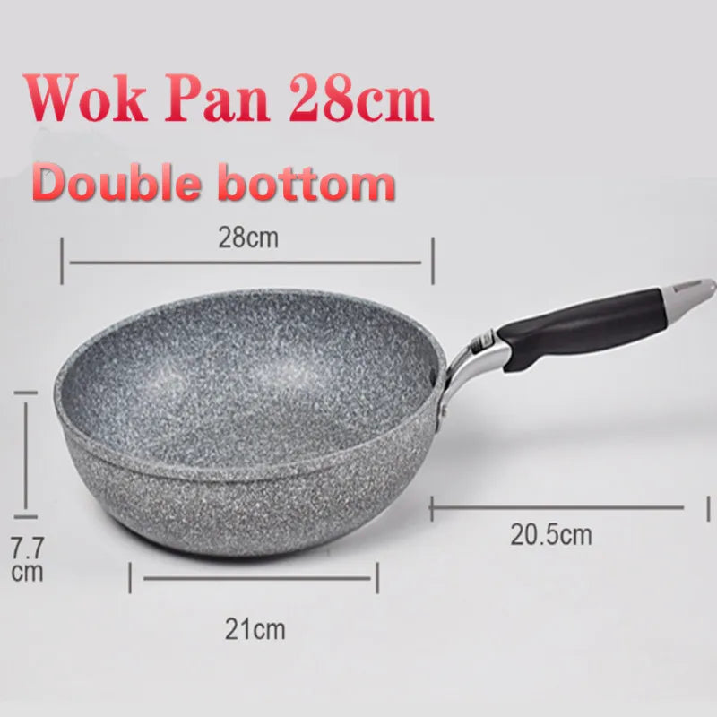 Durable Stone Frying Wok Pan - Non-Stick Ceramic Pot, Induction Fryer, Steak Cooking, Gas Stove Skillet, Cookware Tool for Kitchen Set ShopOnlyDeal