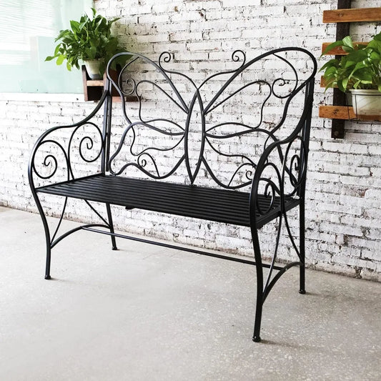 Outdoor Bench Patio Outdoor Garden Bench Butterfly Cast Iron Metal With Armrests for Garden Porch Yard Park Chairs Terrace Chair ShopOnlyDeal