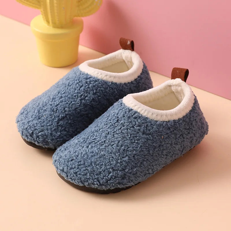 Children Cotton Slippers Solid Warm Kids Winter Home Shoes Boys Girls Plush Floor Shoes Indoor Soft Sole Anti-slip Cotton Shoes ShopOnlyDeal