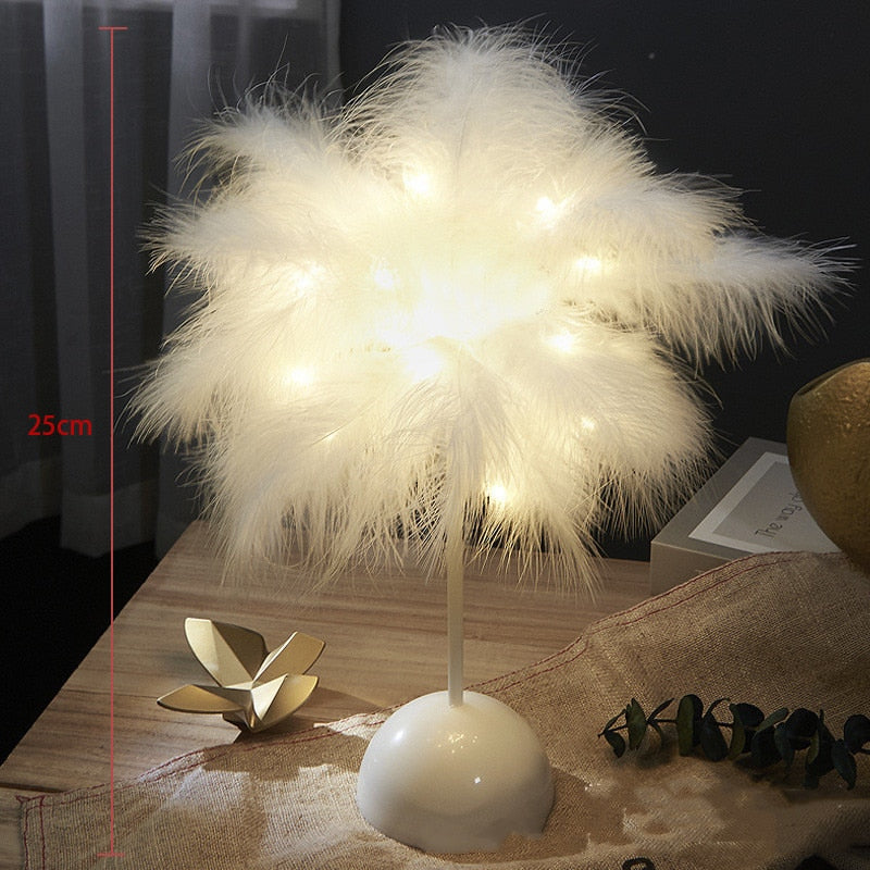 Feather Lamp Home Decoration Bedroom LED Night Light iHotel ns Girl Heart Bedside Lamp Modern Wedding Decoration Small Lantern Festive Gift ShopOnlyDeal