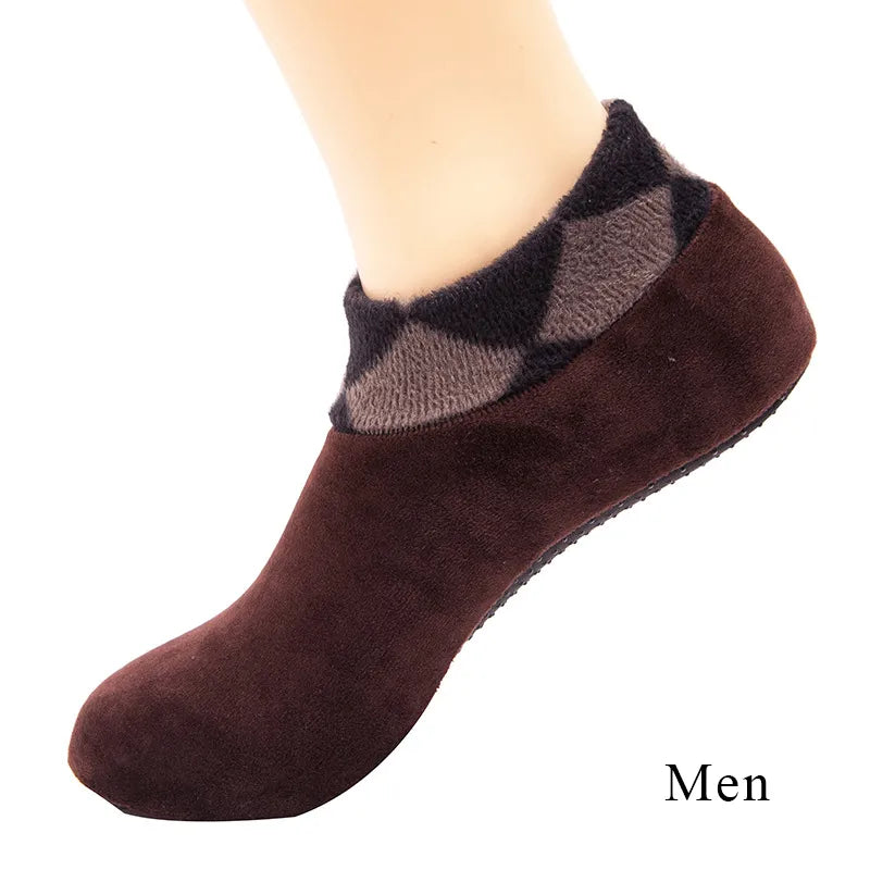 Winter Socks For Home Men Thicken Fleece Sock Winter Warm Boat Socks Non Slip Elastic Indoor Floor Socks Slipper Fleece Bed Sock Non Slip Slipper Sock ShopOnlyDeal