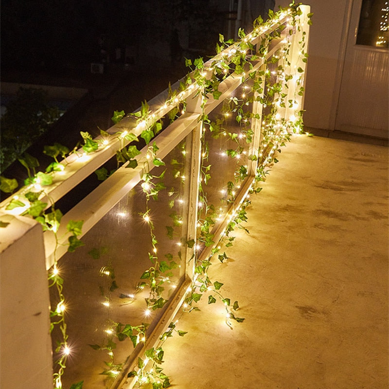 Flower Green Leaf String Lights Artificial Vine Fairy Lights Battery Powered Christmas Tree Garland Light for Weeding Home Decor ShopOnlyDeal