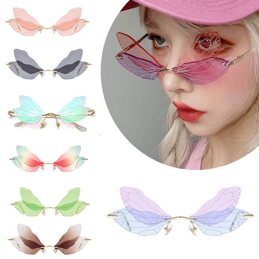 Butterfly Sunglasses Rimless Dragonfly Wing Sunglasses Women Vintage Clear Ocean Lens Eyewear Men Pink Sun Glasses Shades UV400 ShopOnlyDeal