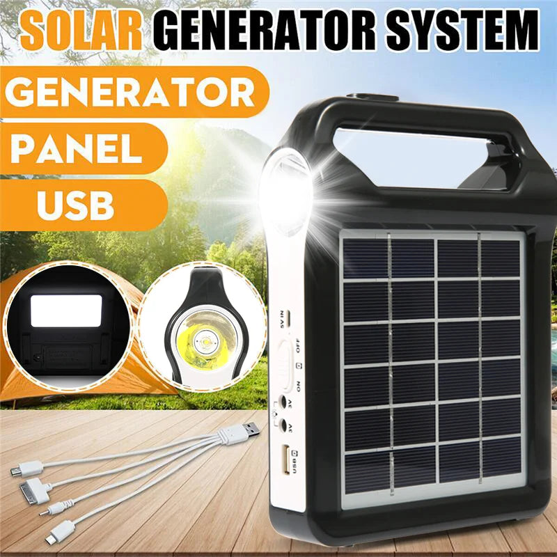 Portable 15W Rechargeable Solar Panel Power Storage Generator Kit USB Charger With Lamp Lighting Home Solar Energy System ShopOnlyDeal