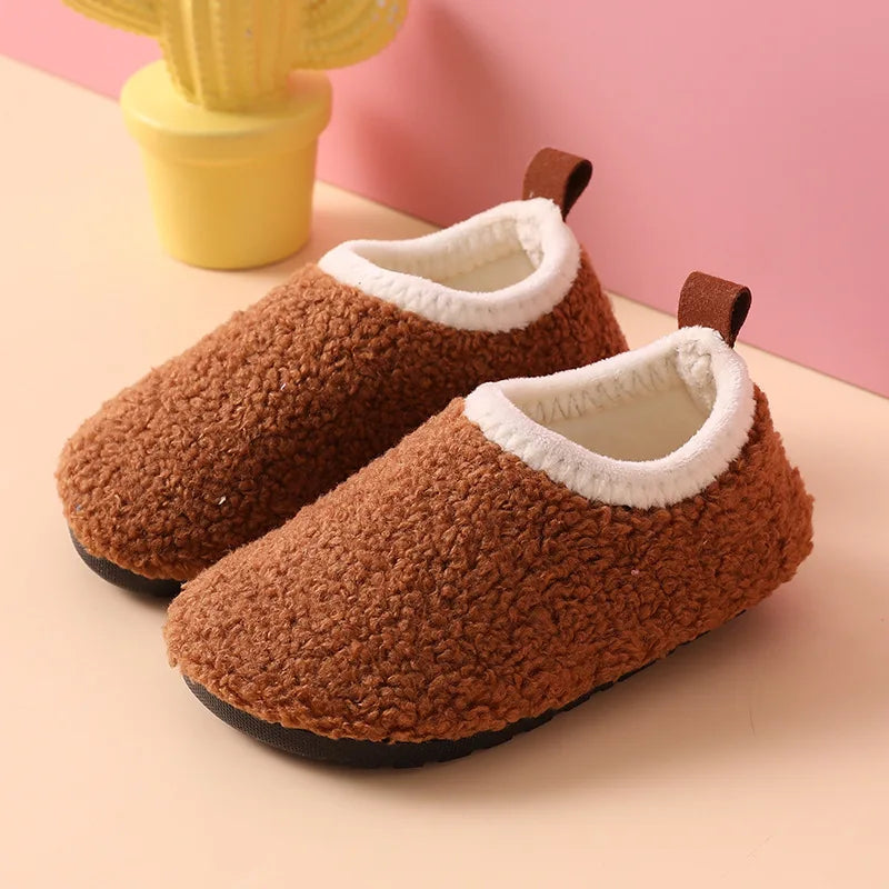 Children Cotton Slippers Solid Warm Kids Winter Home Shoes Boys Girls Plush Floor Shoes Indoor Soft Sole Anti-slip Cotton Shoes ShopOnlyDeal