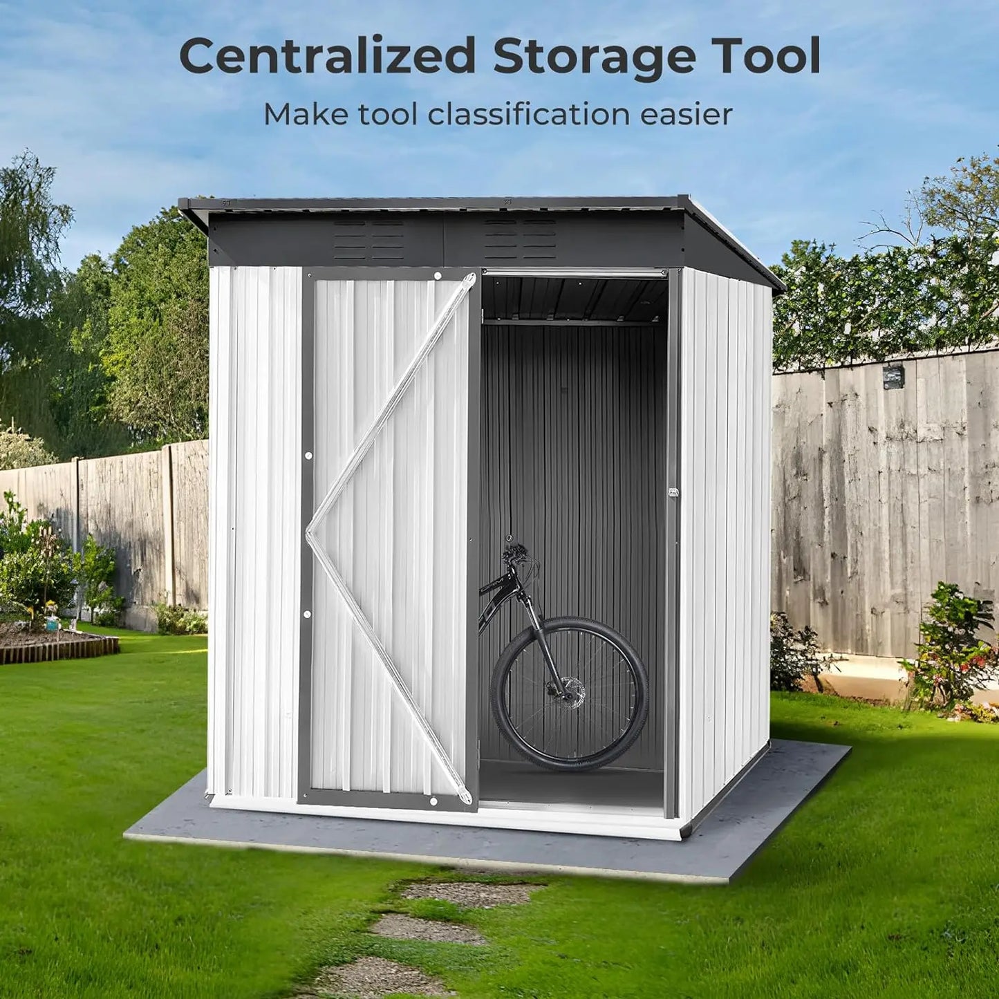 5' × 3' Metal Outdoor Storage Shed with Door & Lock, Waterproof Garden Storage Tool Shed for Backyard Patio,White-Grey ShopOnlyDeal