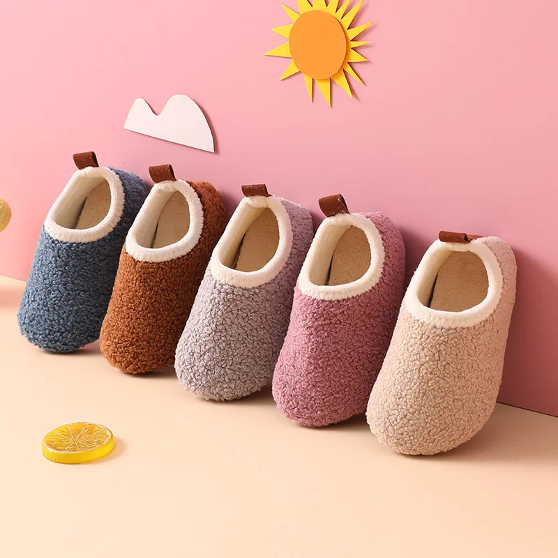 Children Cotton Slippers Solid Warm Kids Winter Home Shoes Boys Girls Plush Floor Shoes Indoor Soft Sole Anti-slip Cotton Shoes ShopOnlyDeal