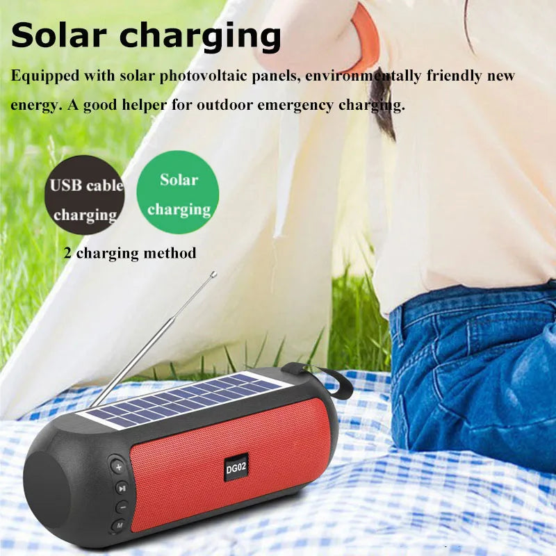 Portable FM Radio with Solar Charging - Wireless Bluetooth Speaker, MP3 Music Player, Microphone Support, TF Card and USB Compatible ShopOnlyDeal