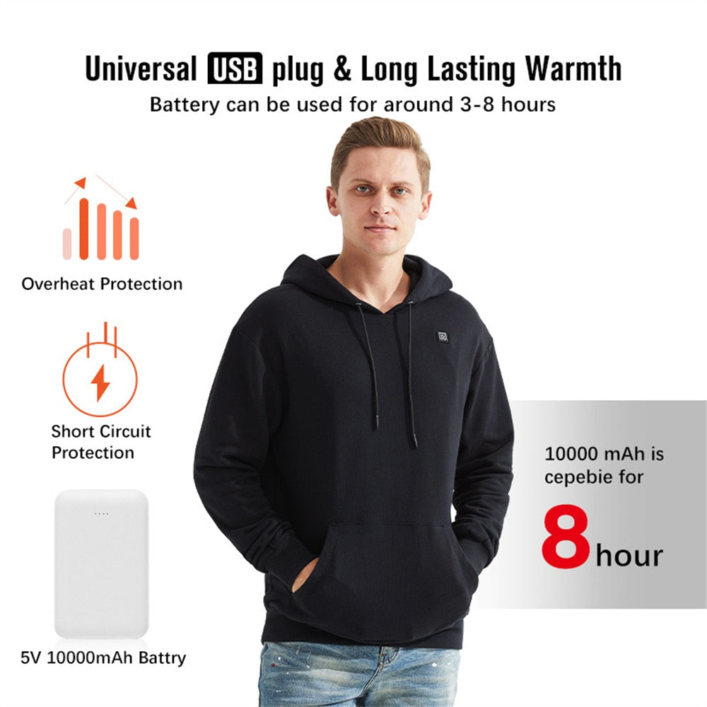 USB Heated Hoodies Jacket. Autumn Men Fashion Long Sleeve Casual Coat Women Sweatshirt With Hood Oversized Heated Clothes ShopOnlyDeal