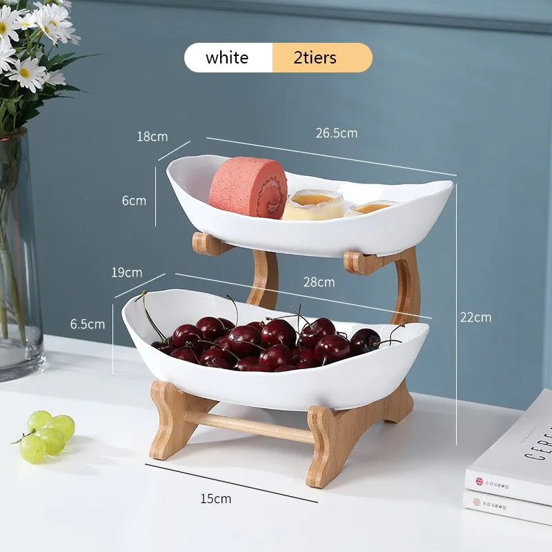 Table Plates Dinnerware Kitchen Fruit Bowl with Floors Partitioned Candy Cake Trays Wooden Tableware Dishes S