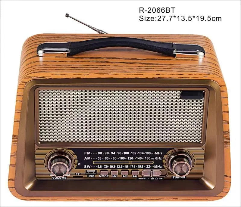 R-2066BT Retro Multi Band Real Wooden Rechargeable Radio with Wireles Bluetooth Link USB Mp3 Player Outdoor Portable Speaker Box ShopOnlyDeal