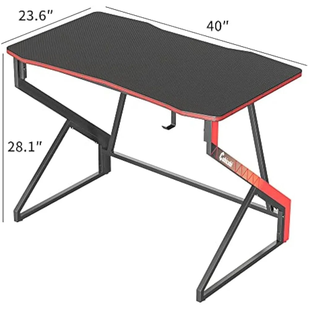 Simple Gaming Desk Z Shaped 40 inch Gamer Workstation, Home Computer Carbon Fiber Surface Gaming Desk PC Table ShopOnlyDeal