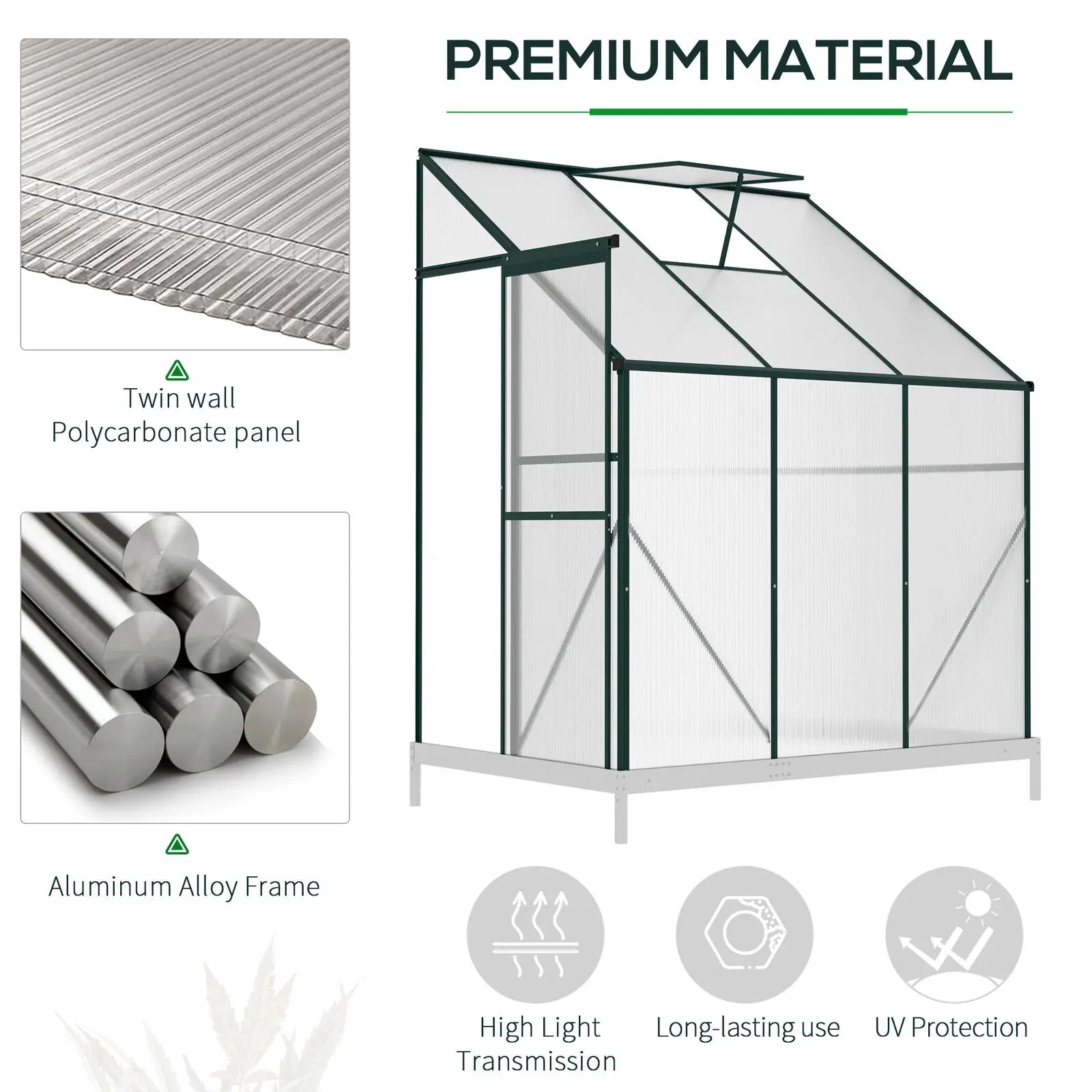 6' x 4' x 7'Aluminum Greenhouse, Polystyrene Walk-in Garden Greenhouse with 2 Adjustable Roof Vents and 3 Doors, Clear ShopOnlyDeal