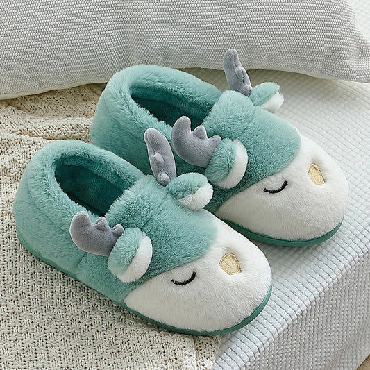 Kawaii Winter Home Slippers Cartoon Reindeer Non Slip Warm Men Bedroom Indoor Home Floor Furry Shoes Christmas Gift ShopOnlyDeal