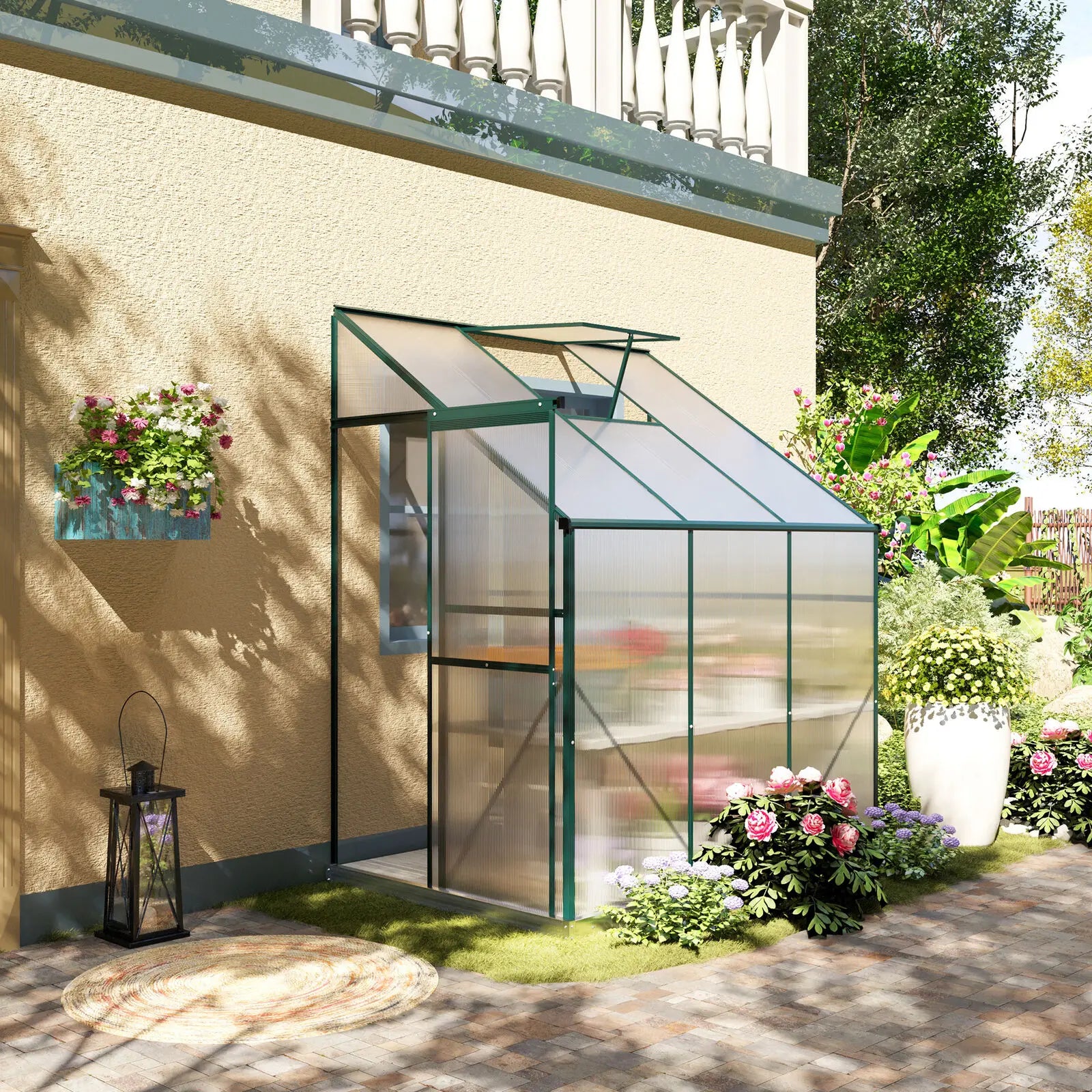 6' x 4' x 7'Aluminum Greenhouse, Polystyrene Walk-in Garden Greenhouse with 2 Adjustable Roof Vents and 3 Doors, Clear ShopOnlyDeal