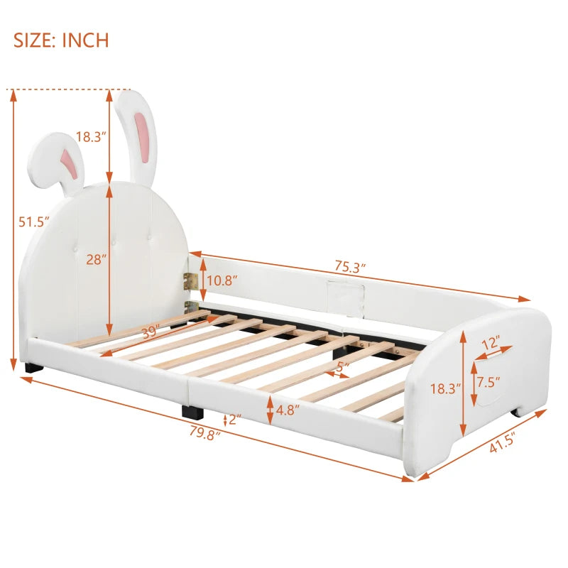 Empholstered rabbit shaped princess bed, bedroom day bed, single bed, baby cot, child bed, teen bed, cute girl bed ShopOnlyDeal