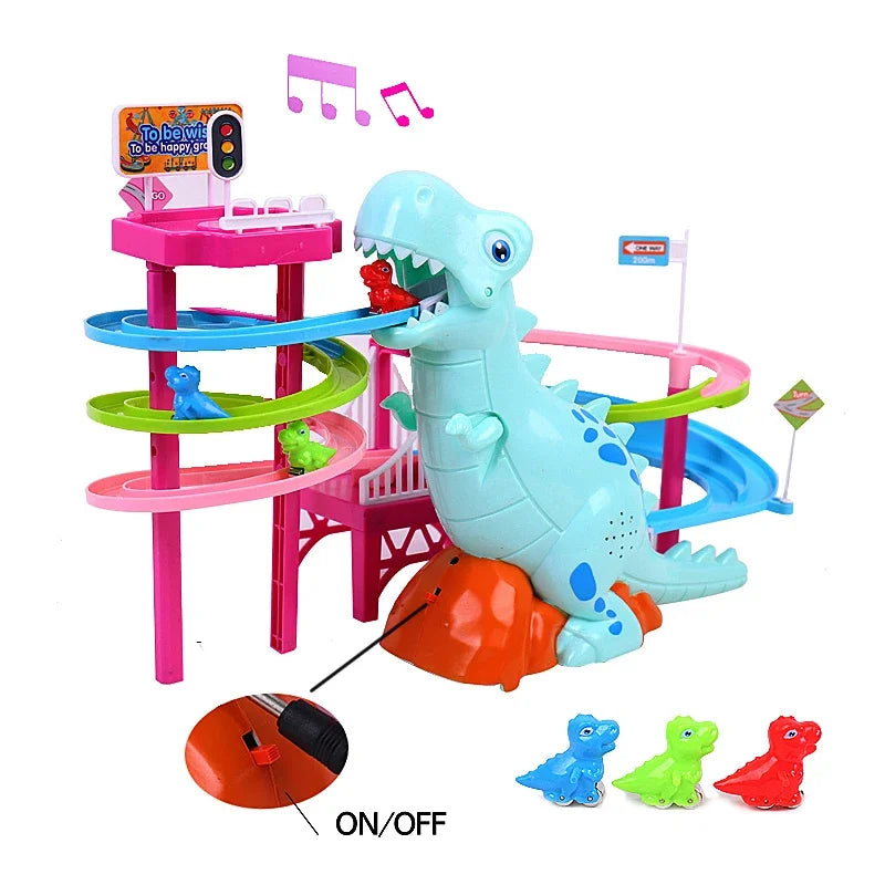 Dinosaur Paradise Suit Pig Toys Climbing Stairs Track Peggy Slide Electric Assembly With Music Colorful ShopOnlyDeal