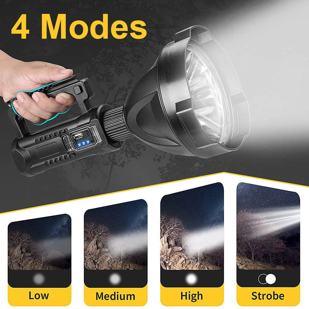 Portable Powerful LED Flashlight Handheld Searchlight USB Rechargeable With Stand Super Bright Work Light Torch Lantern ShopOnlyDeal